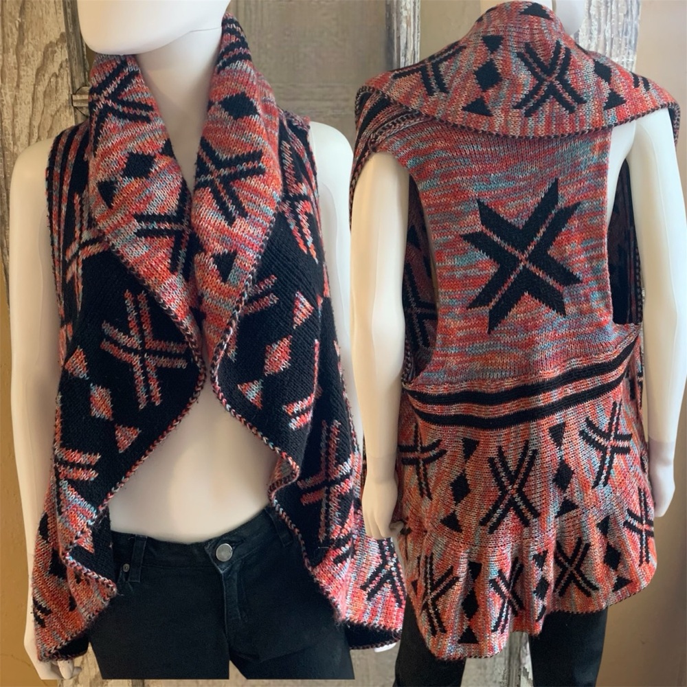 Aztec Sleeveless Open Front Cardigan Vest
